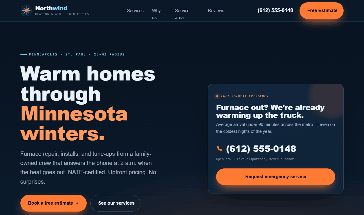 Northwind Heating & Air homepage